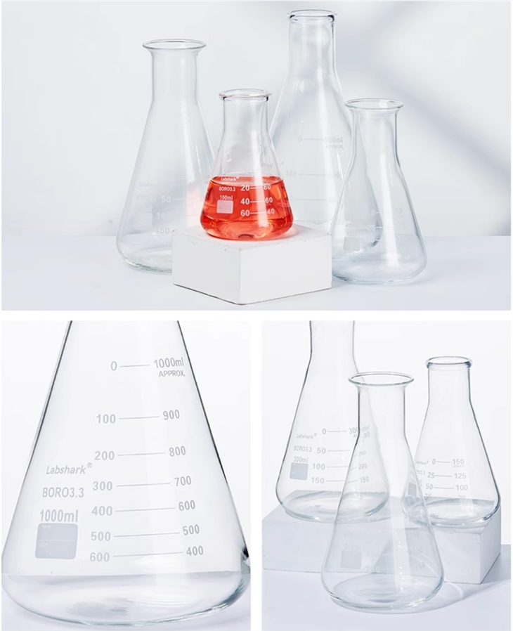 BKMAM Lab Glassware High Quality 50ml-10000ml Borosilicate Glass Erlenmeyer Flask Conical Flask With Graduations
