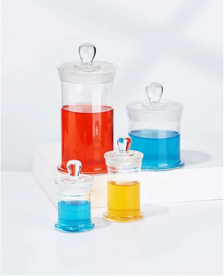 Different Size Chemistry Lab Glass Specimen Cylinder Round Specimen Bottle Jar With Ground Stopper Lid